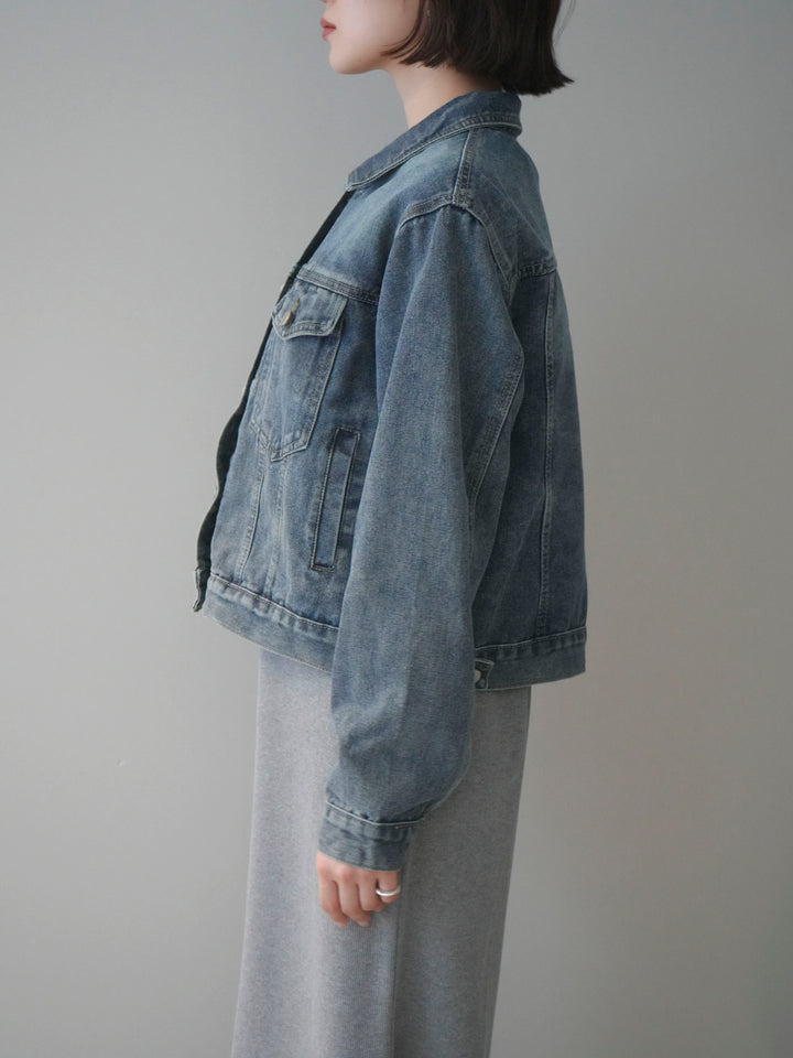 [予約]配色ステッチデニムジャケット/lightblue