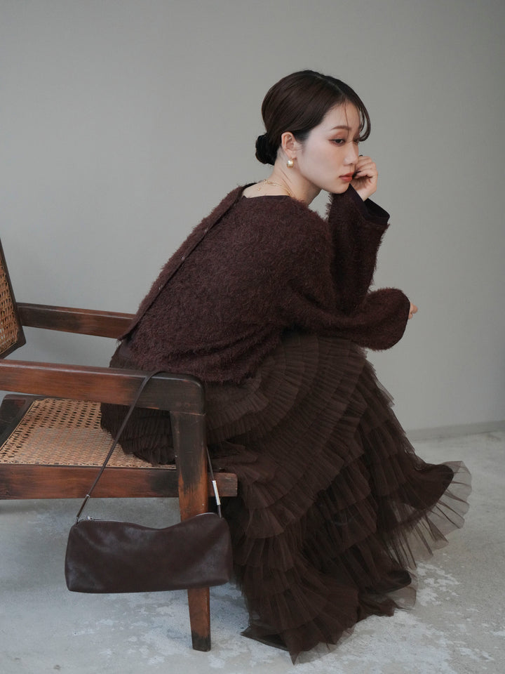 [予約]バイカラー2WAYシャギーニットカーディガン/brown