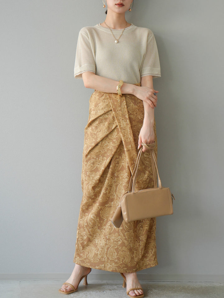 [SET]リネンタッチ配色二重臼ハーフニットトップス+選べるアソート柄スカートセット(2set)