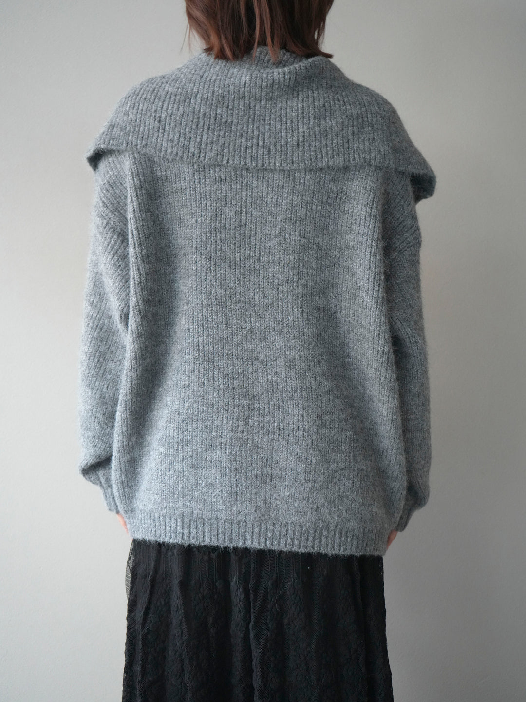 [予約]襟付きボタンオーバーニットカーディガン/gray