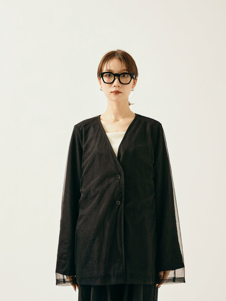 [予約]チュールレイヤードVジャケット/ブラック