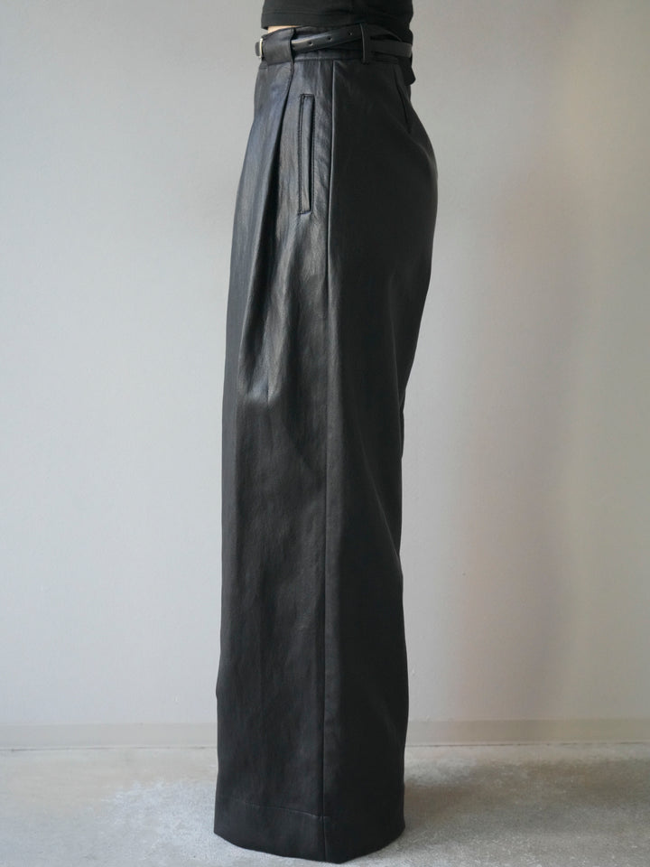 [予約]レザーワイドパンツ/black