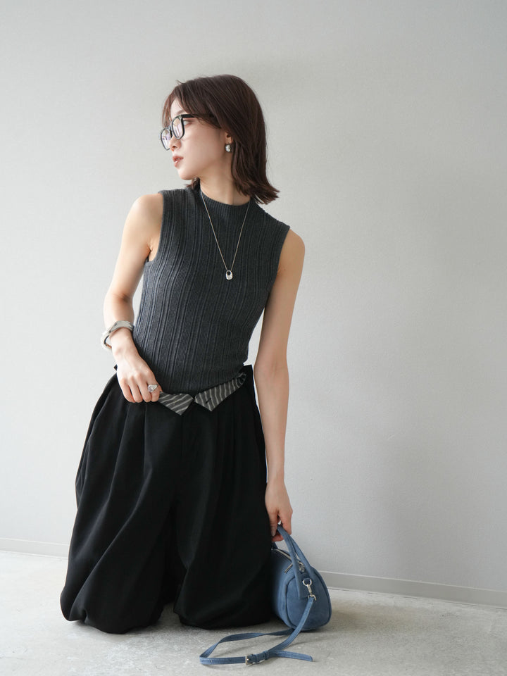 [予約]スリーブレスランダムリブニットトップス/グレー