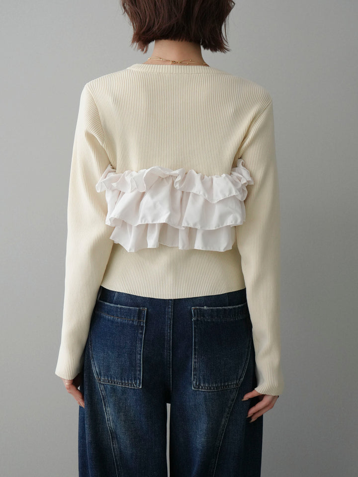 [予約]フリルビスチェドッキングスポンジニットプルオーバー/ivory