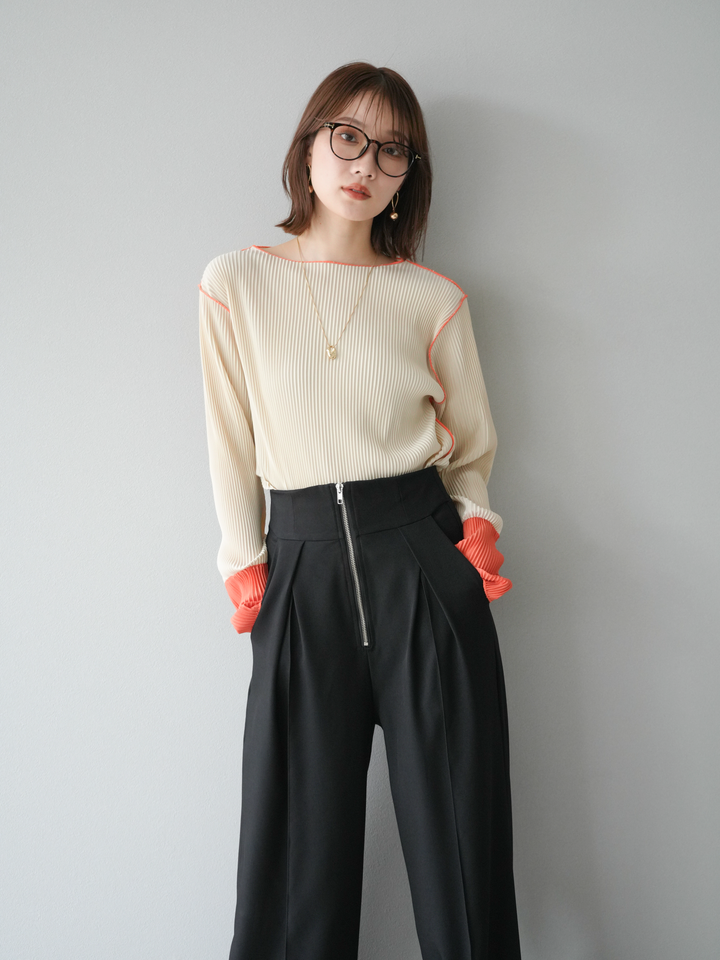 [予約]バイカラープリーツトップス/アイボリー