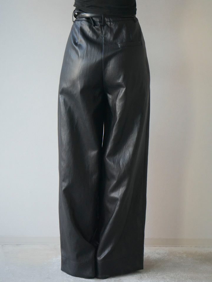 [予約]レザーワイドパンツ/black