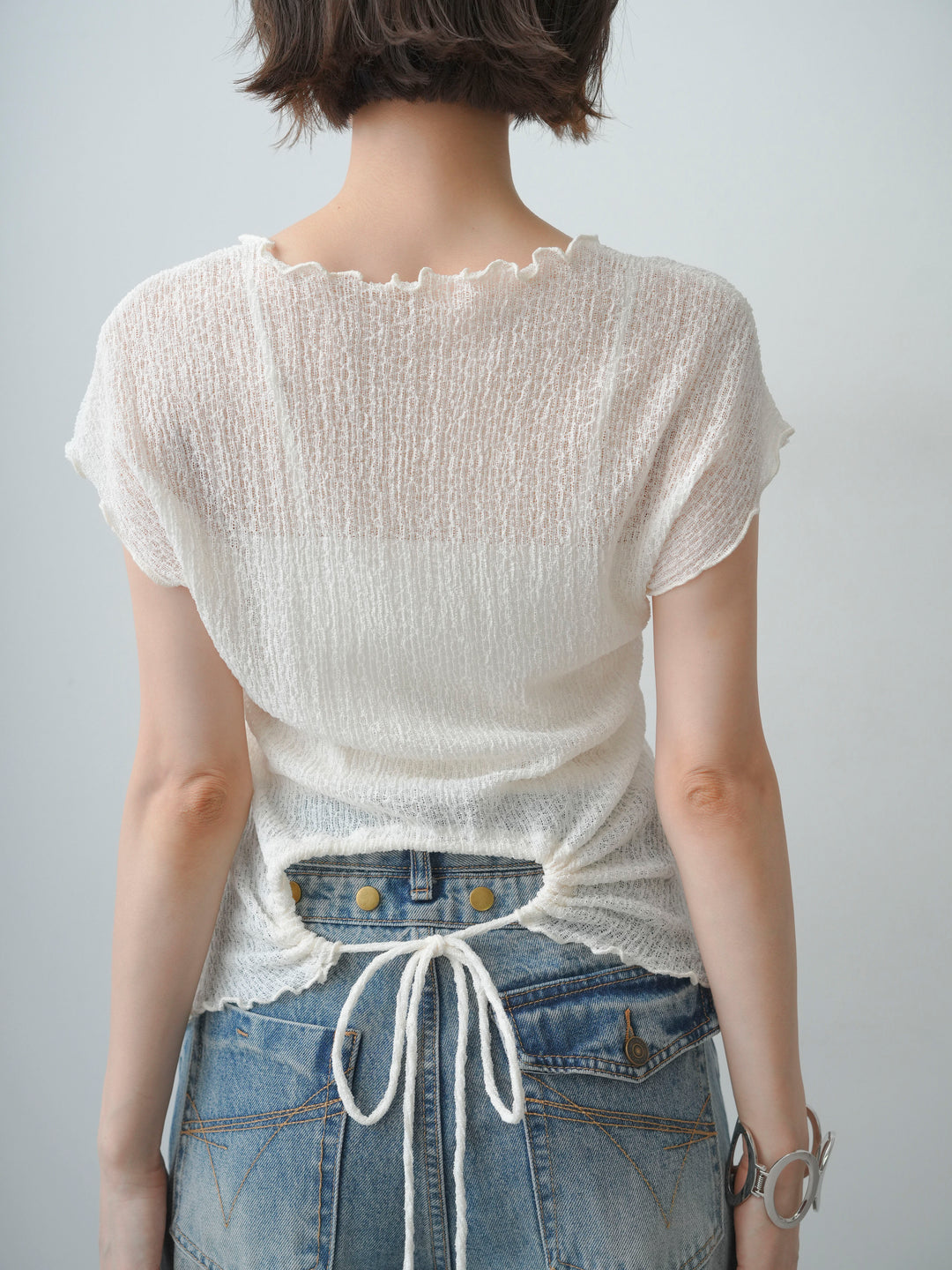 [予約]シャーリングシアーバックオープンフレンチトップス/ivory