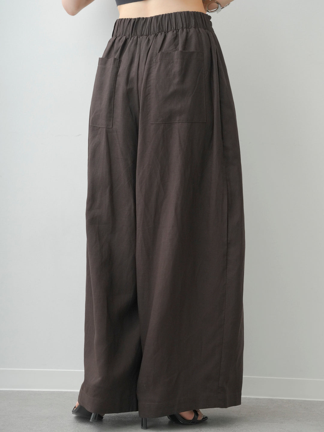 [予約]フロントボタンタックワイドパンツ/brown