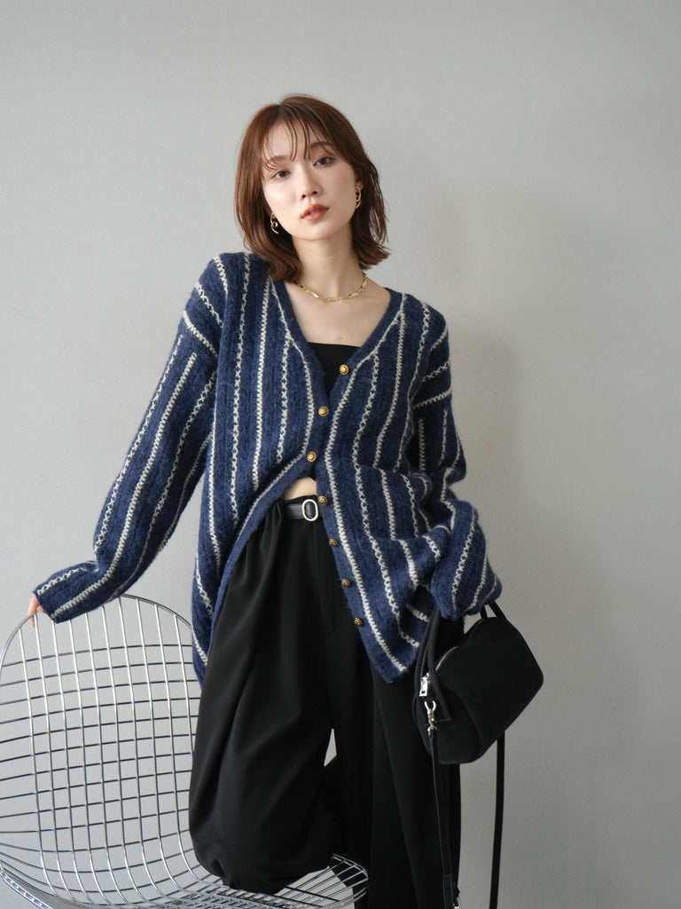 BURBERRY ネイビー ストライプ カーディガン M BURBERRY ネイビー ストライプ カーディガン M