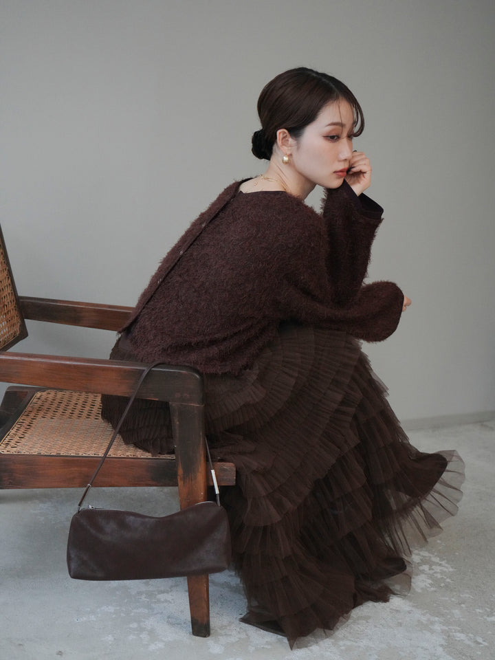 [予約]バイカラー2WAYシャギーニットカーディガン/brown