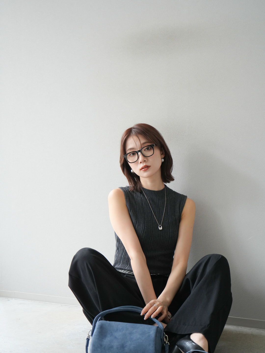 [予約]スリーブレスランダムリブニットトップス/グレー