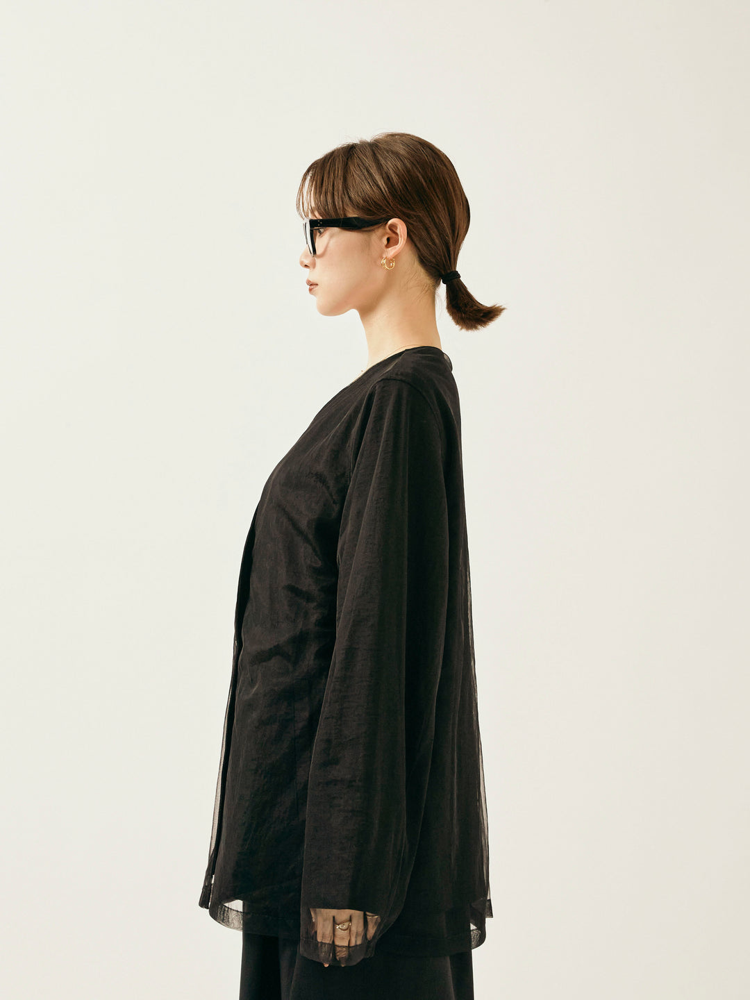 [予約]チュールレイヤードVジャケット/ブラック