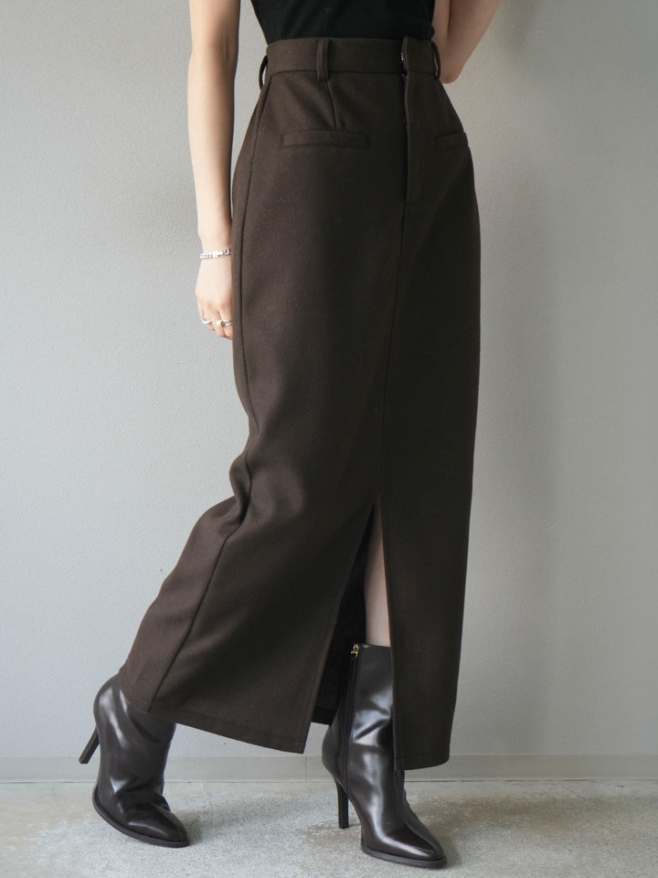 [予約]ウールタッチフロントスリットタイトスカート/brown