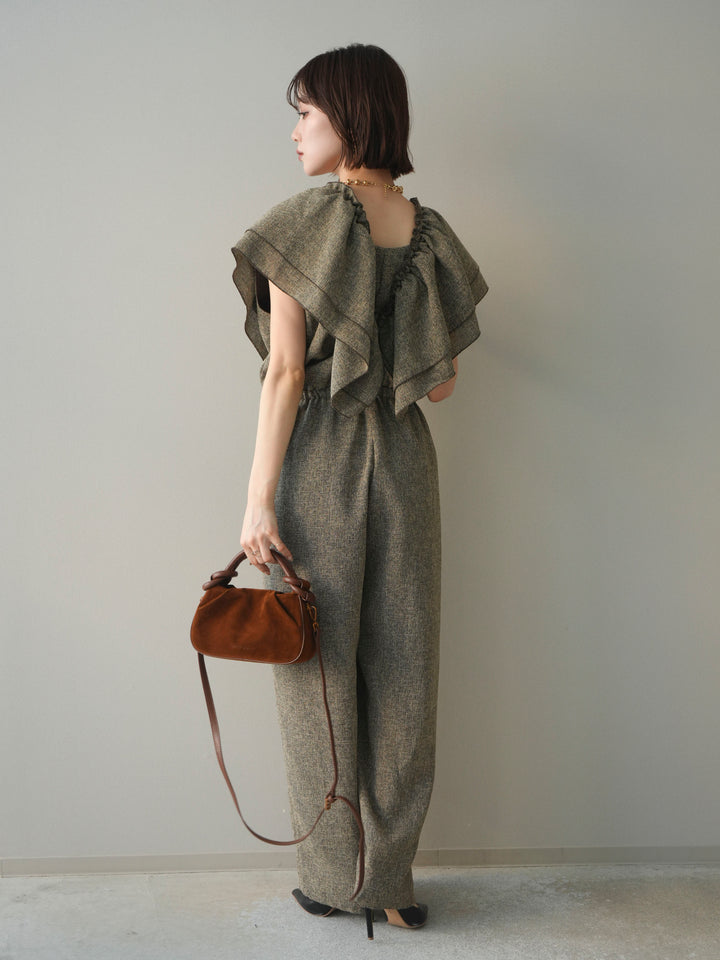 [SET]3WAYミックスツイードギャザーオールインワン+選べるアクセセット(2set)