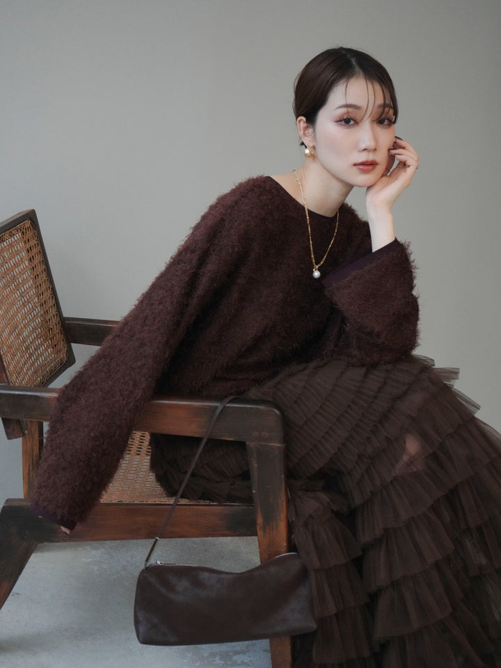 [予約]バイカラー2WAYシャギーニットカーディガン/brown