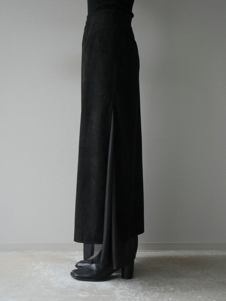[予約]サイドスリットスウェードドッキングシフォンスカート/ブラック