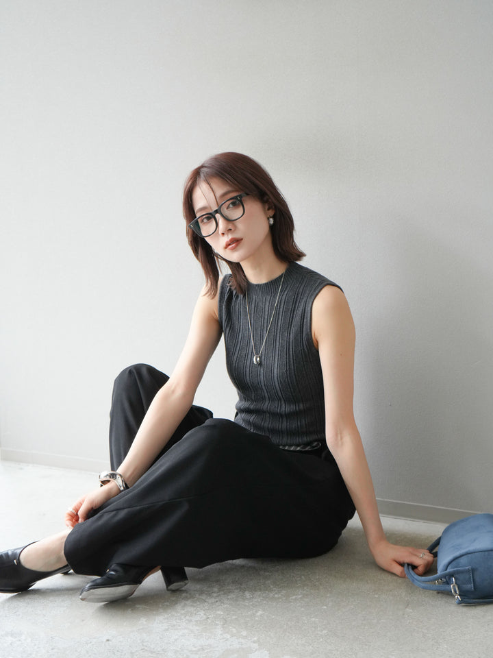 [予約]スリーブレスランダムリブニットトップス/グレー