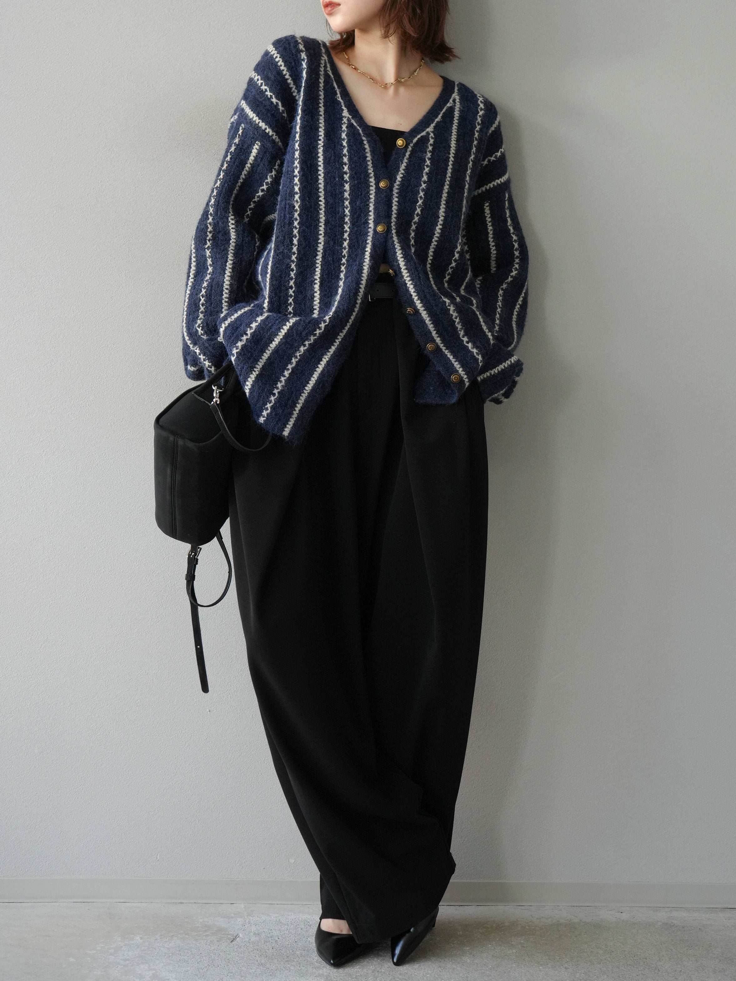 黒と青のニットカーディガン HAPPYBAG(C)】ドッキングスポンディッシュニットカーディガン(p280844