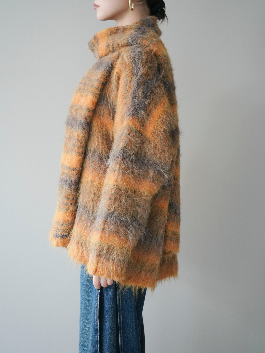 [予約]ストール付シャギーマルチボーダーニットプルオーバー/yellow