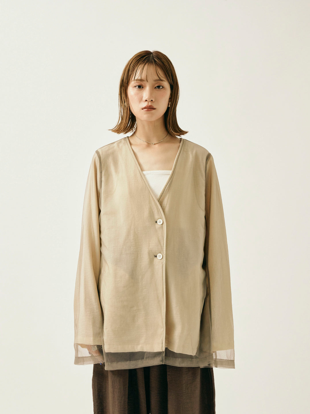 [予約]チュールレイヤードVジャケット/アイボリー