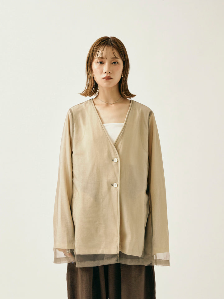 [予約]チュールレイヤードVジャケット/アイボリー