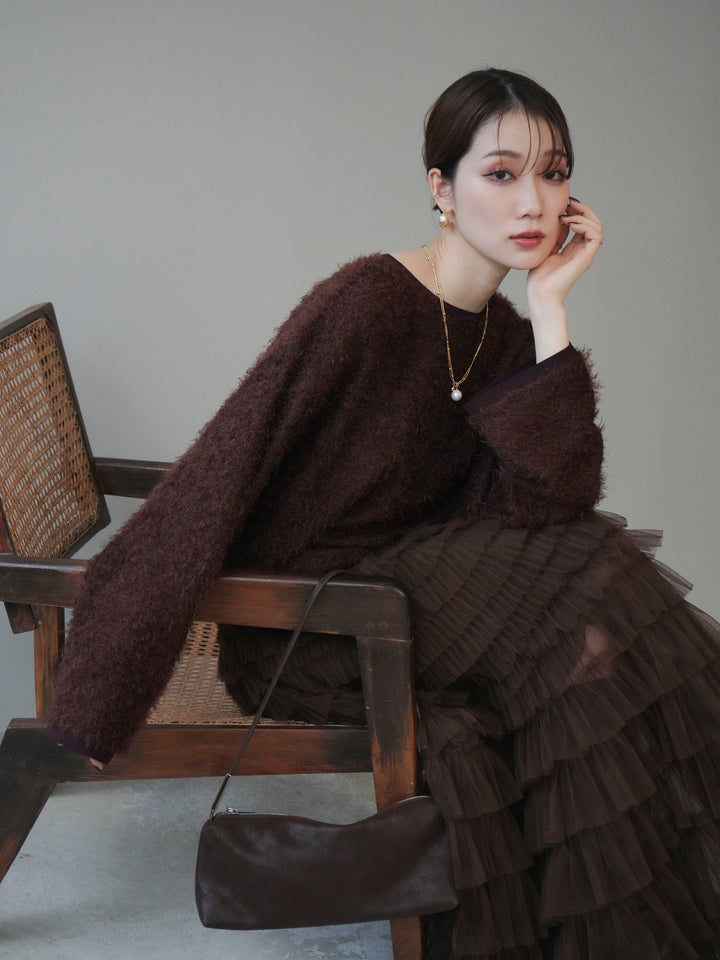 [予約]バイカラー2WAYシャギーニットカーディガン/brown