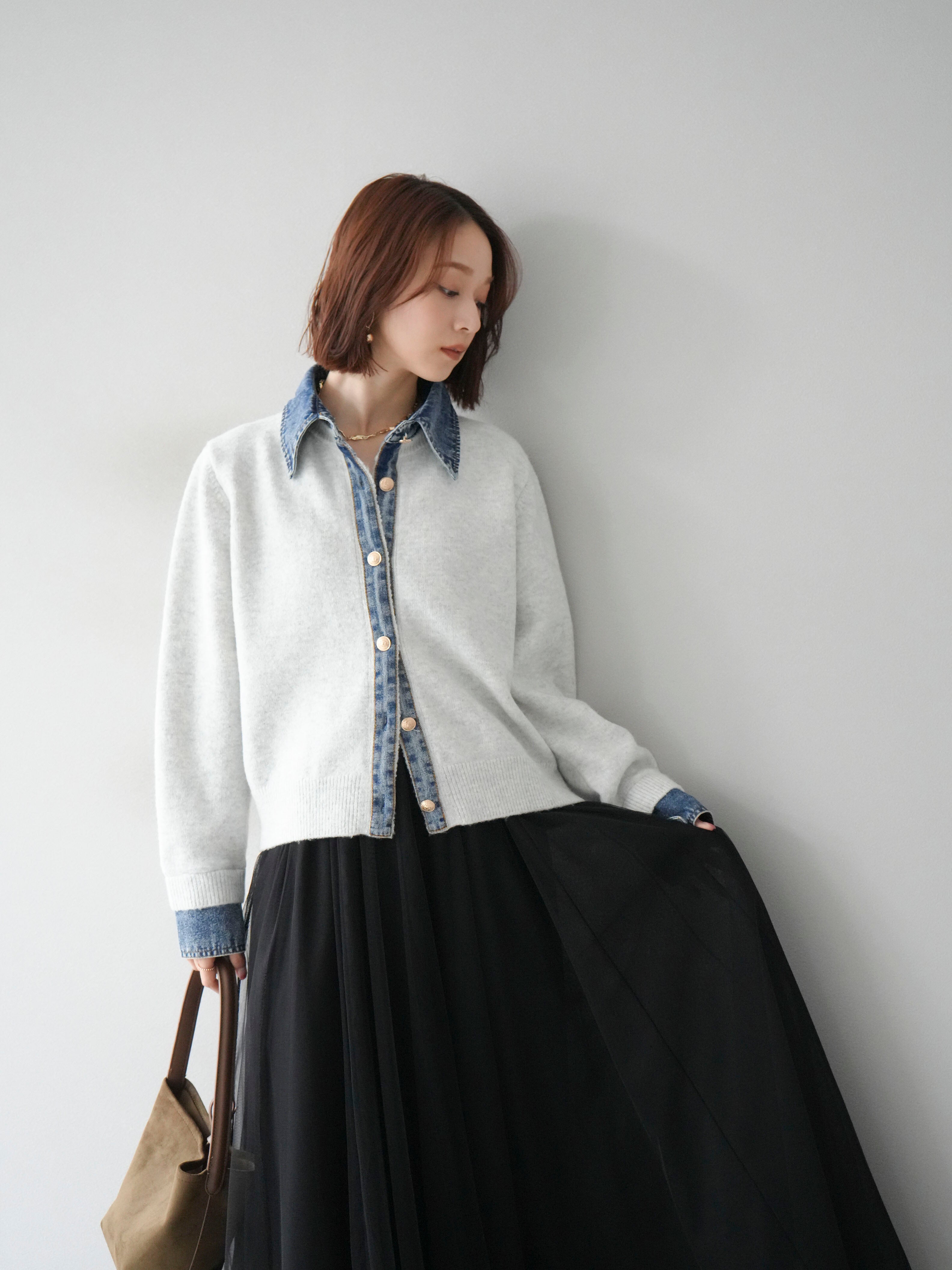 EVISU デニムカーディガン 前後2way配色ボタン糸カーディガン