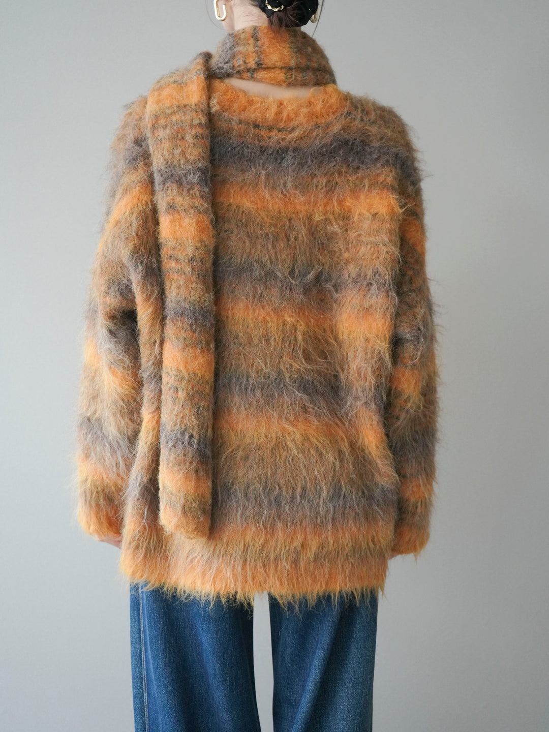 [予約]ストール付シャギーマルチボーダーニットプルオーバー/yellow