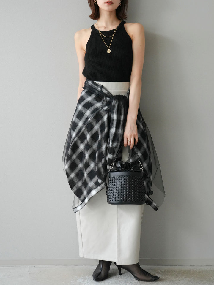 [予約]フェイクレザーフロントスリットスカート/エクリュ