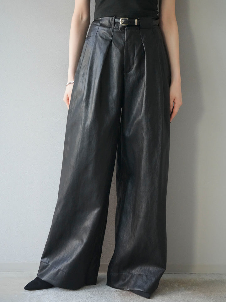 [予約]レザーワイドパンツ/black