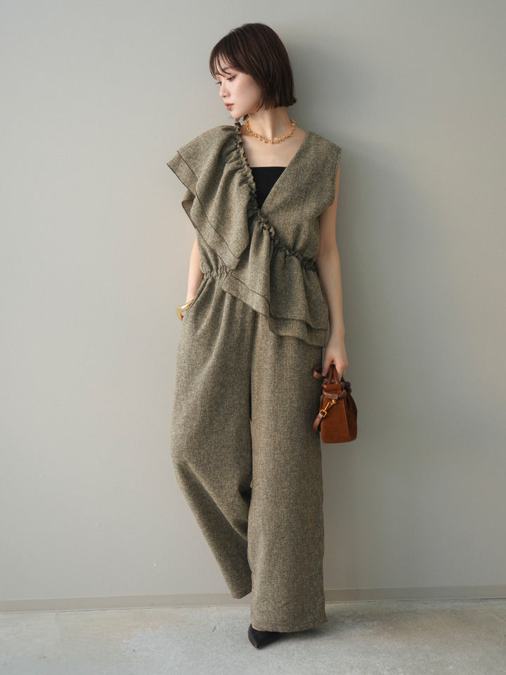 [SET]3WAYミックスツイードギャザーオールインワン+選べるアクセセット(2set)