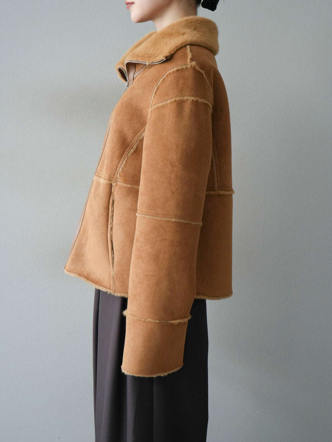 [予約]スタンドカラームートンZIPジャケット/camel