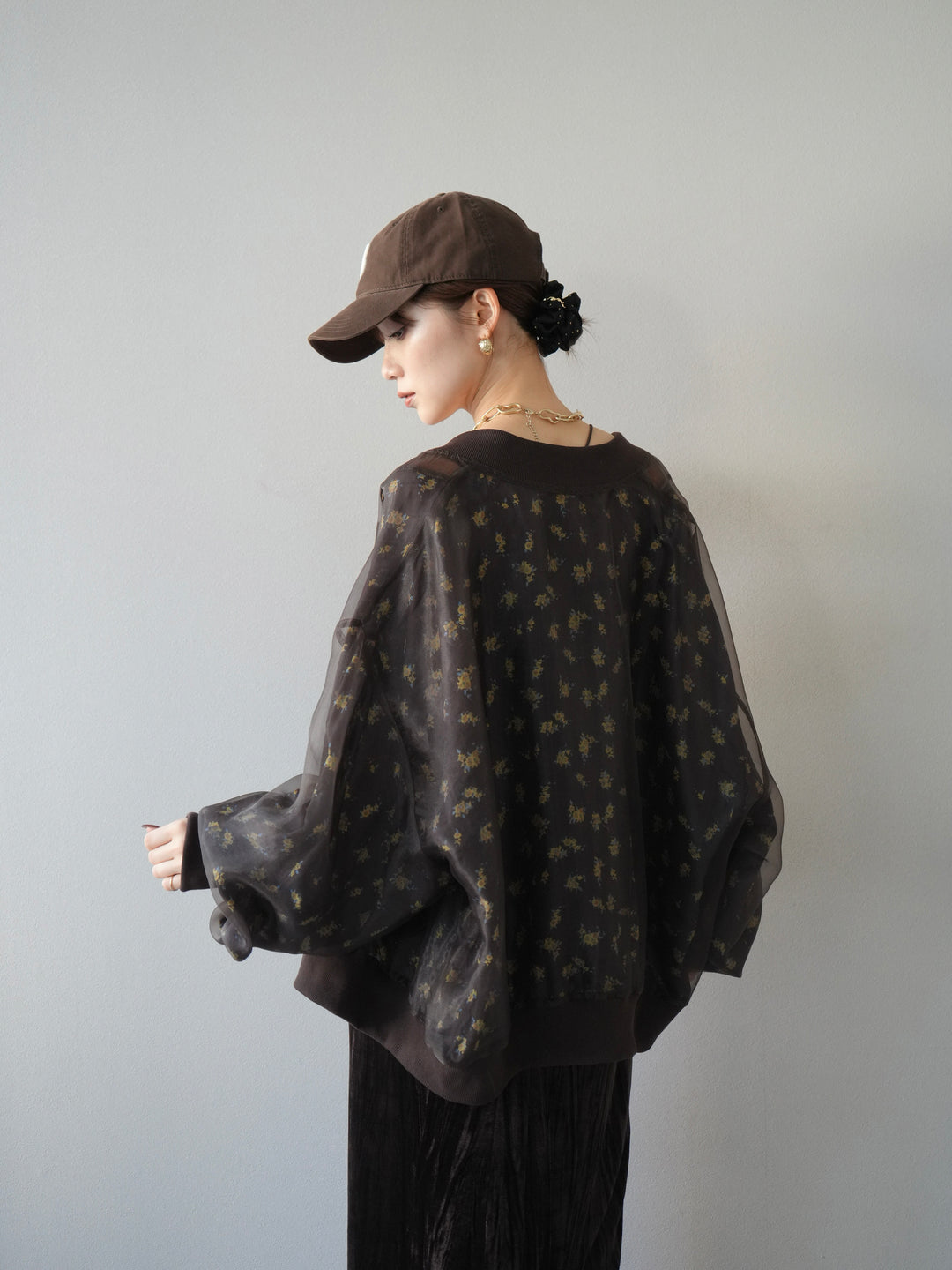 [予約]フラワーチュールドッキングブルゾン/ブラウン