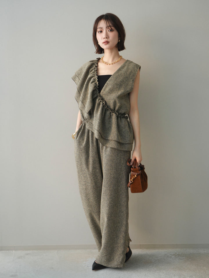 [SET]3WAYミックスツイードギャザーオールインワン+選べるアクセセット(2set)