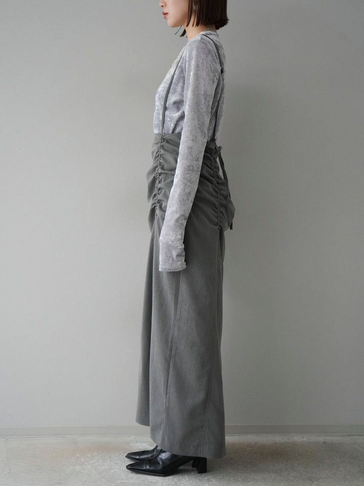 【預購】褶皺吊帶裙/炭灰