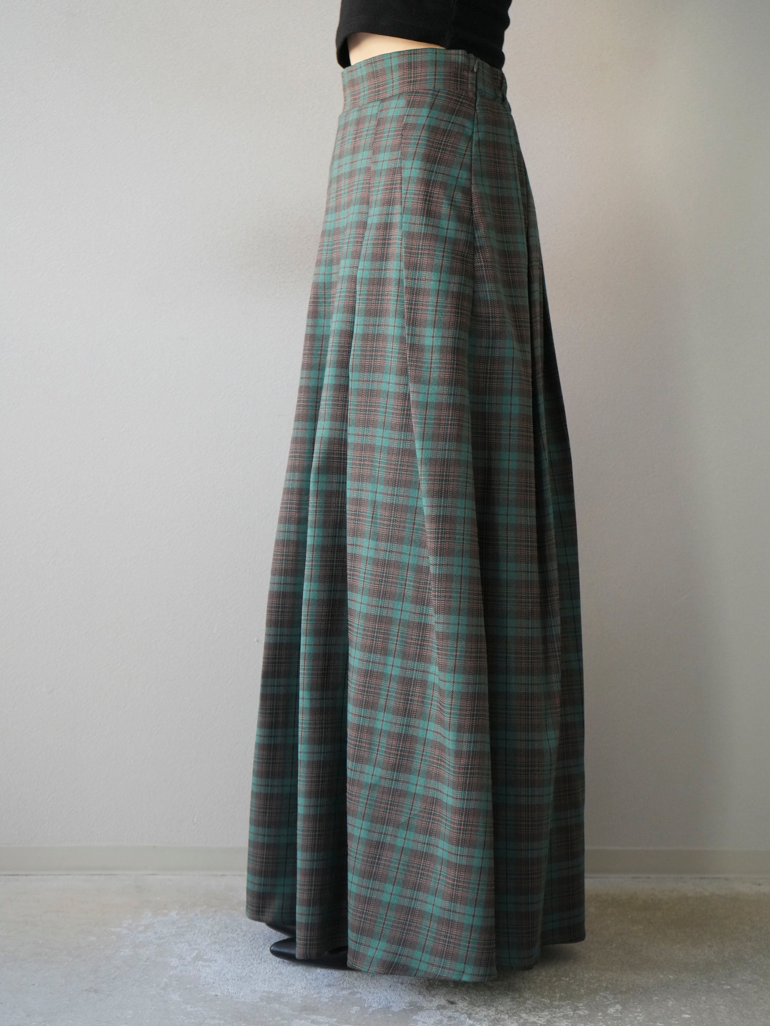 予約]チェック柄タックフレアスカート/グリーン – Lumier
