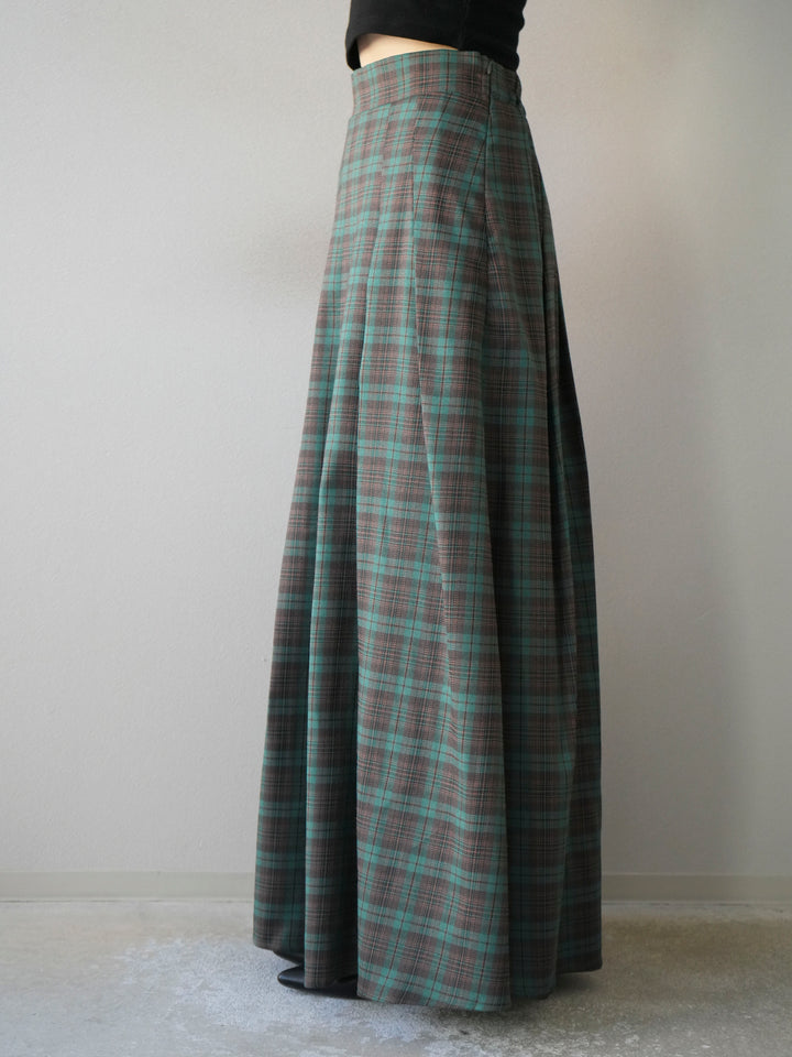 [予約]チェック柄タックフレアスカート/グリーン