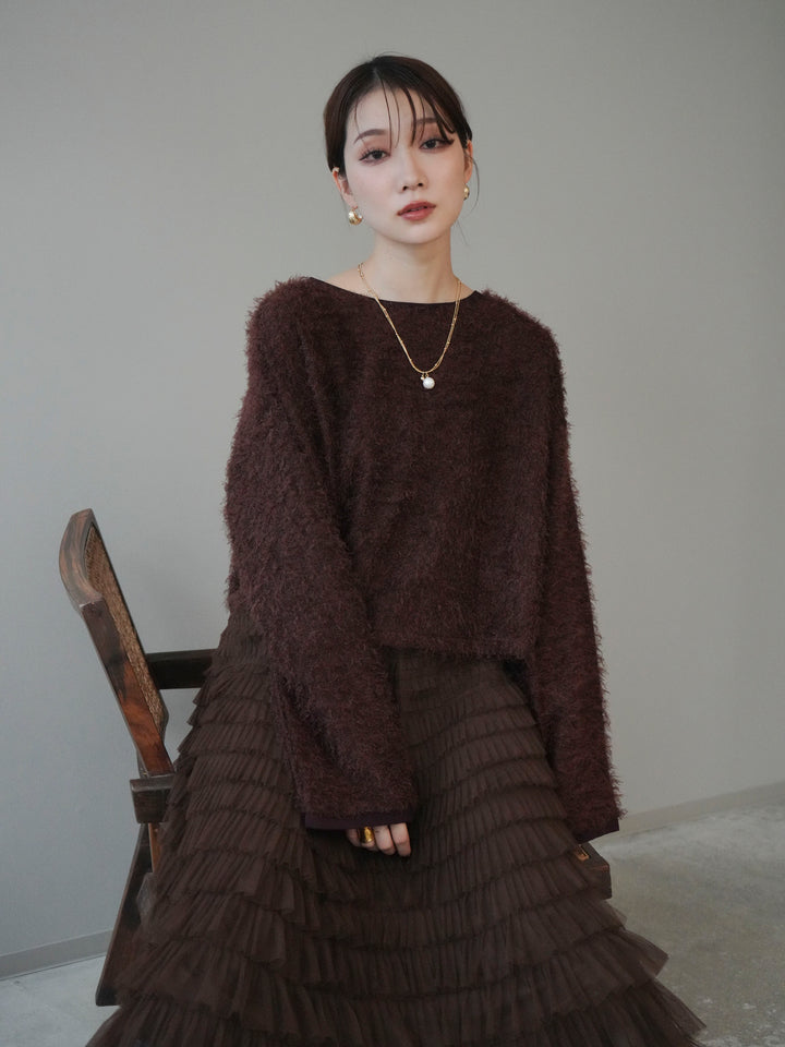 [予約]バイカラー2WAYシャギーニットカーディガン/brown