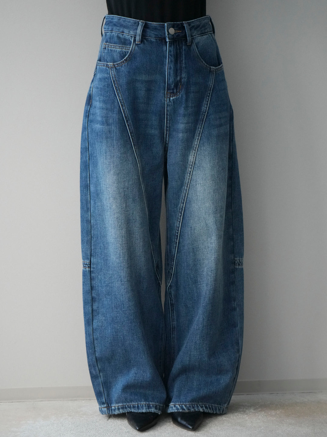 [予約]裏起毛加工デニムカーブパンツ/blue