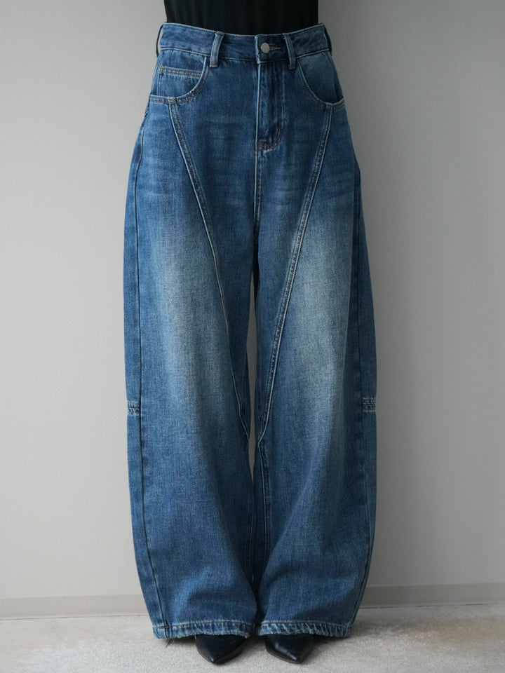 [予約]裏起毛加工デニムカーブパンツ/blue