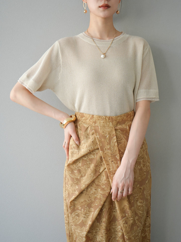 [SET]リネンタッチ配色二重臼ハーフニットトップス+選べるアソート柄スカートセット(2set)