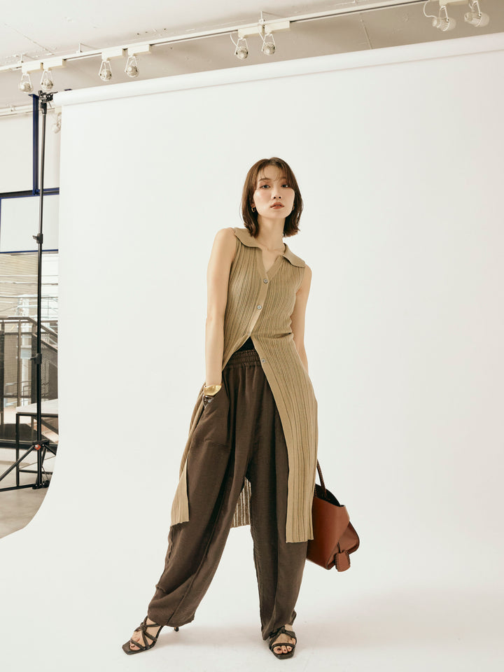 [予約]リネンライクベイカーバルーンパンツ/ブラウン