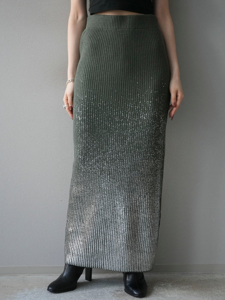 [予約]箔プリントニットタイトスカート/ashgreen