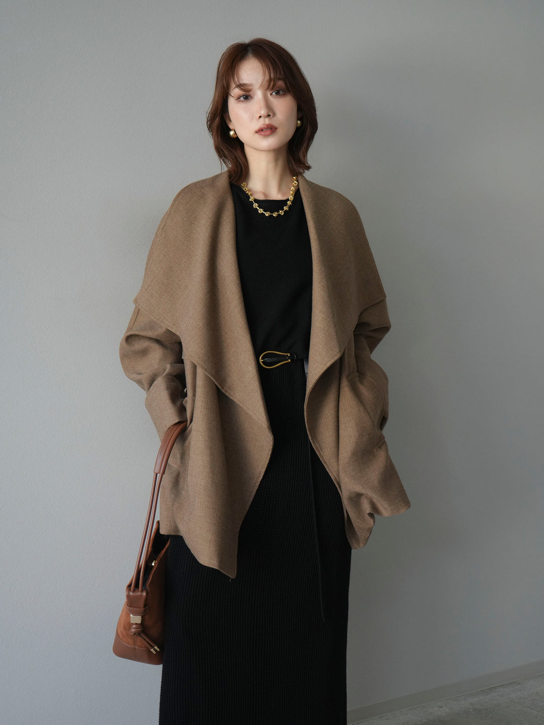 [予約]メッシュ切替ノースリーニットワンピース/black