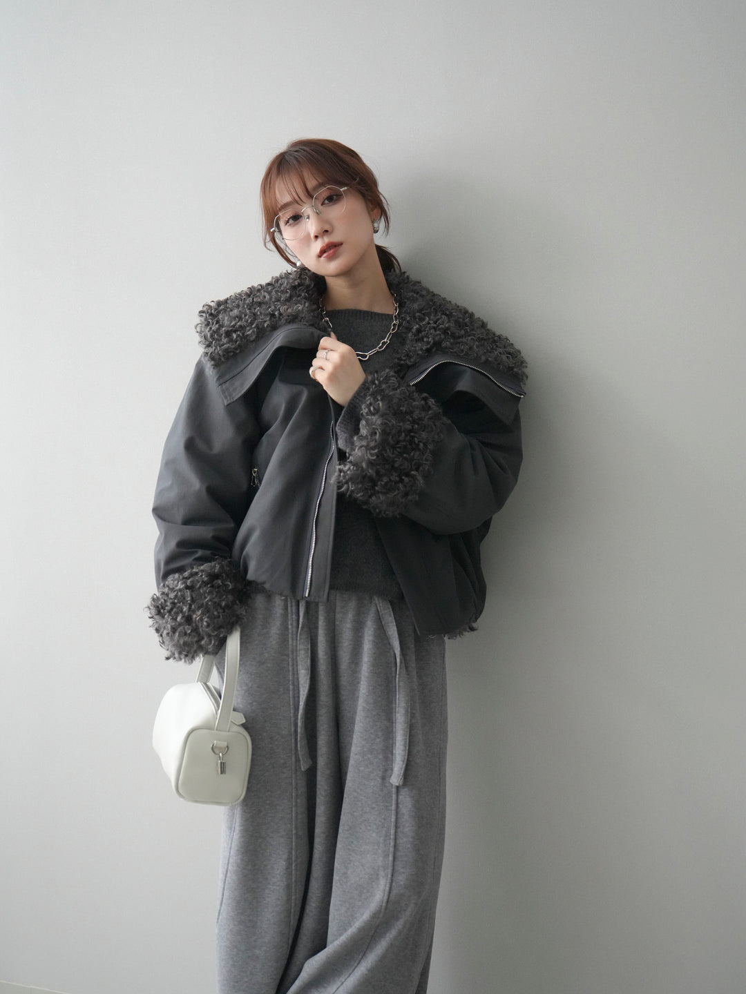 [SET]プードルファーダウンジャケット+アンゴラタッチボートネッククロップドプルオーバー(2set)