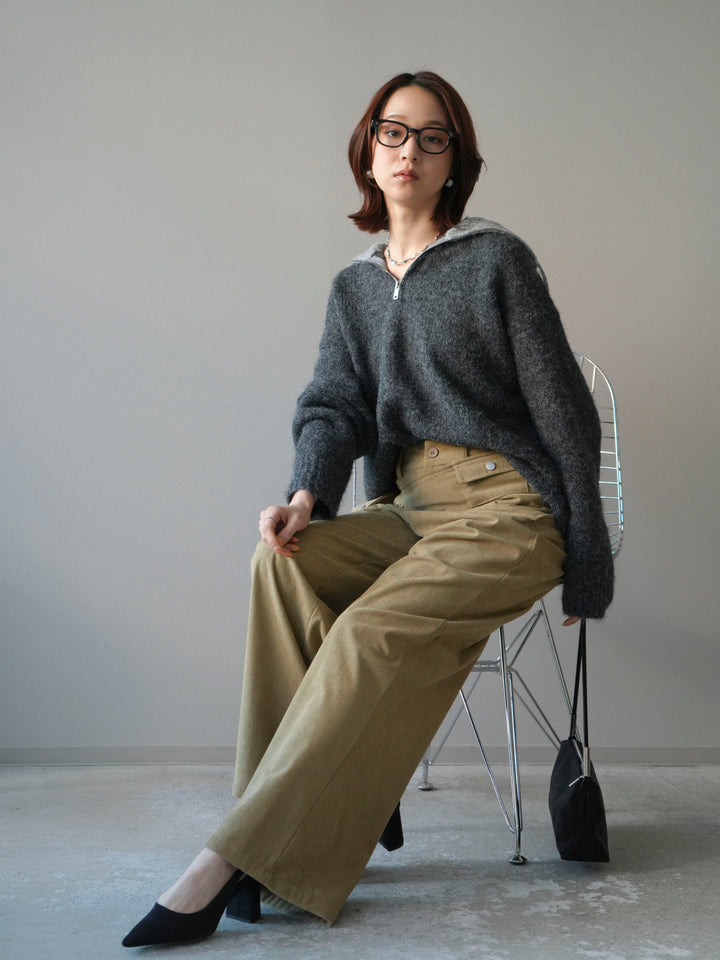 [予約]バイカラージップニットプルオーバー/charcoal