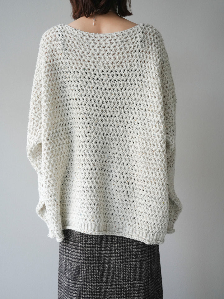 [予約]ネップ透かし編みオーバーニット/ivory