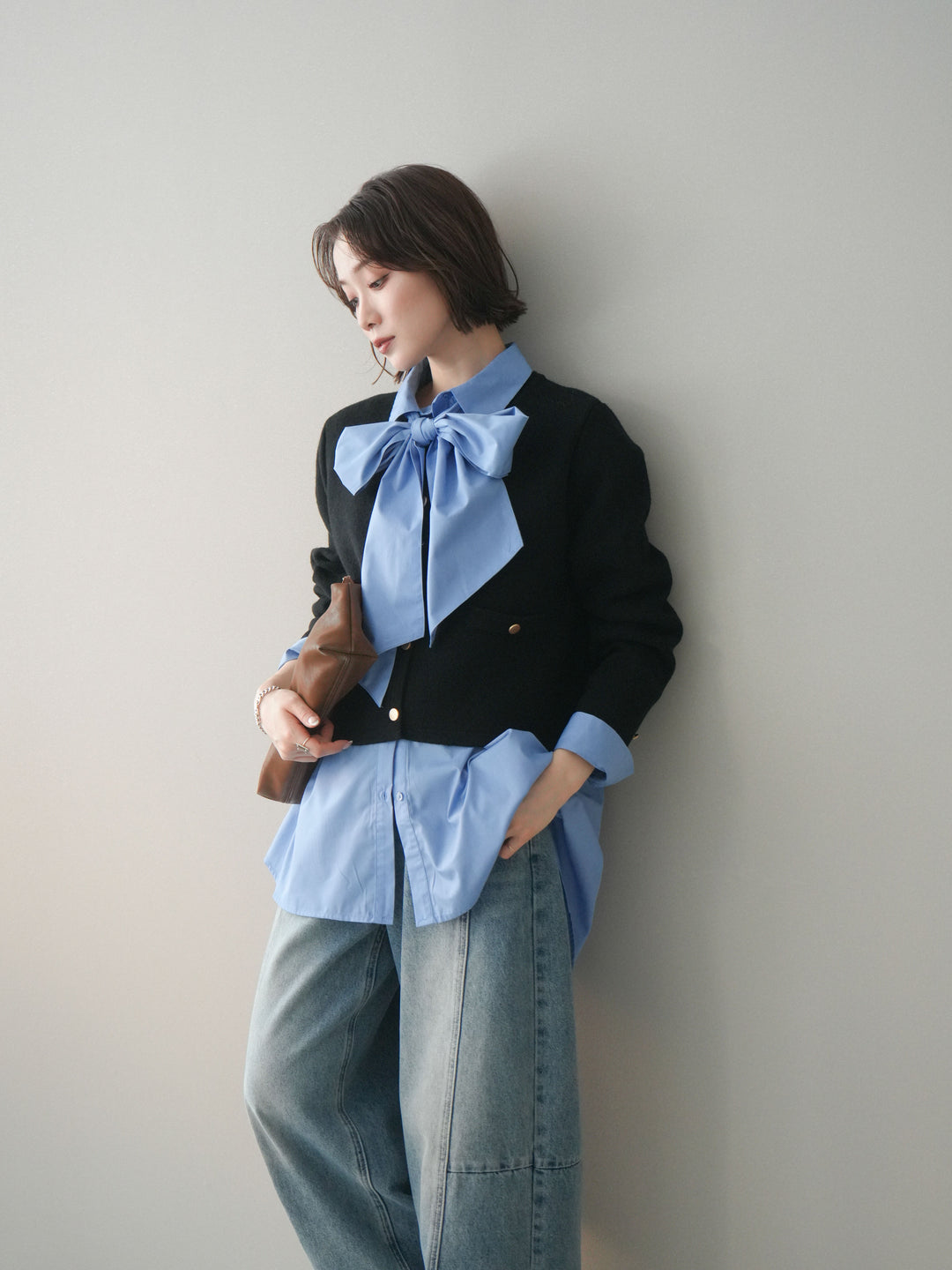 [SET]ゴールドボタンノーカラーニットジャケット+ゴールドボタンノーカラーニットジャケット(2set)