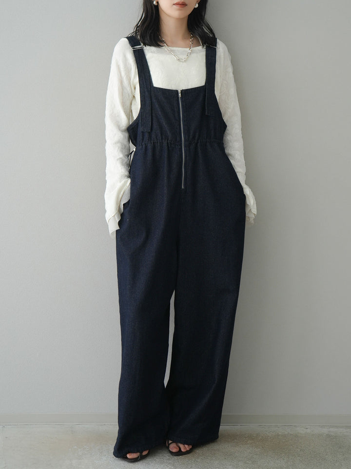 【預購】雙層紗布袖喇叭疊層提花上衣/象牙白