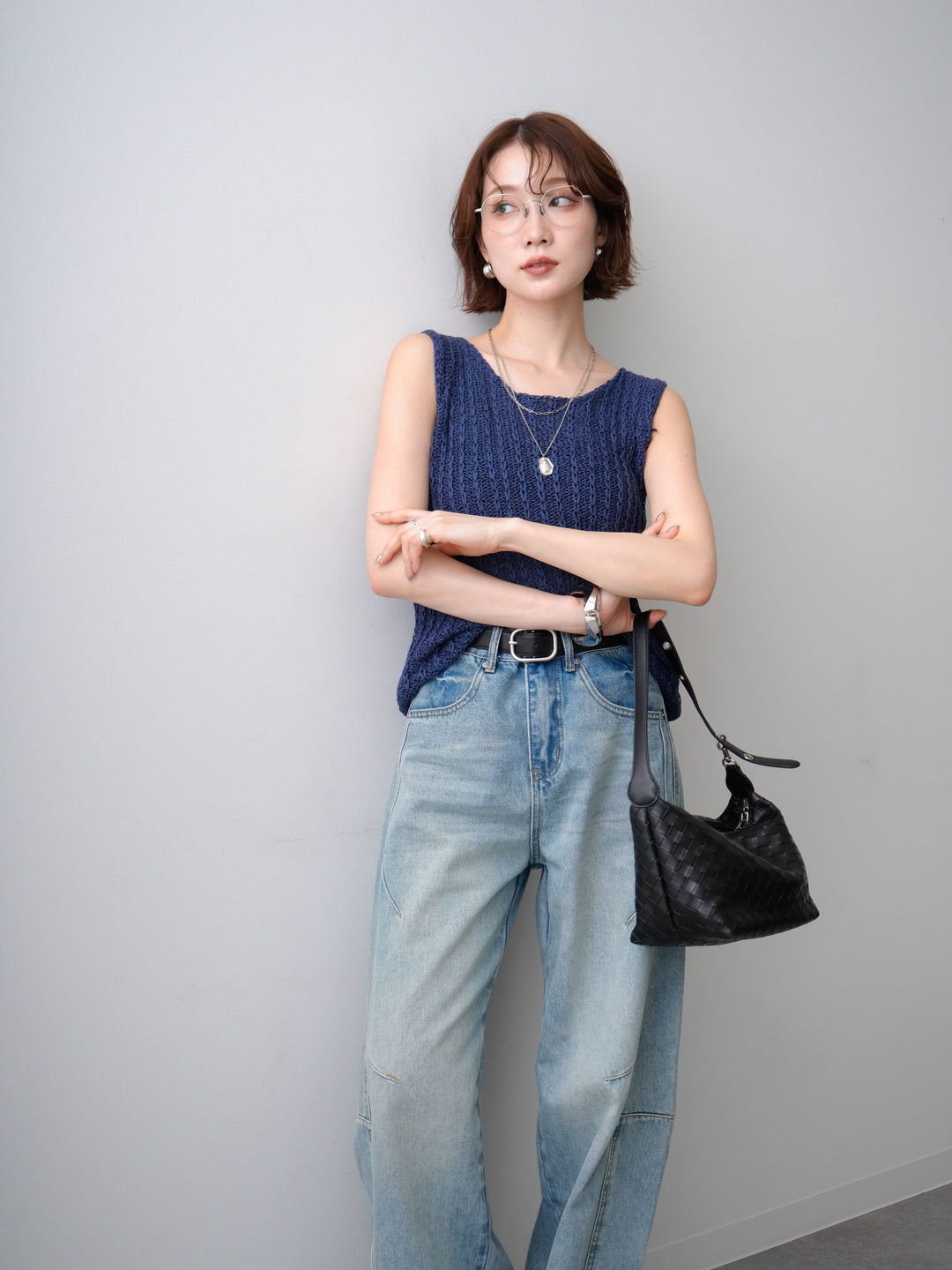 [予約]メランジケーブルニットタンクトップ/navy